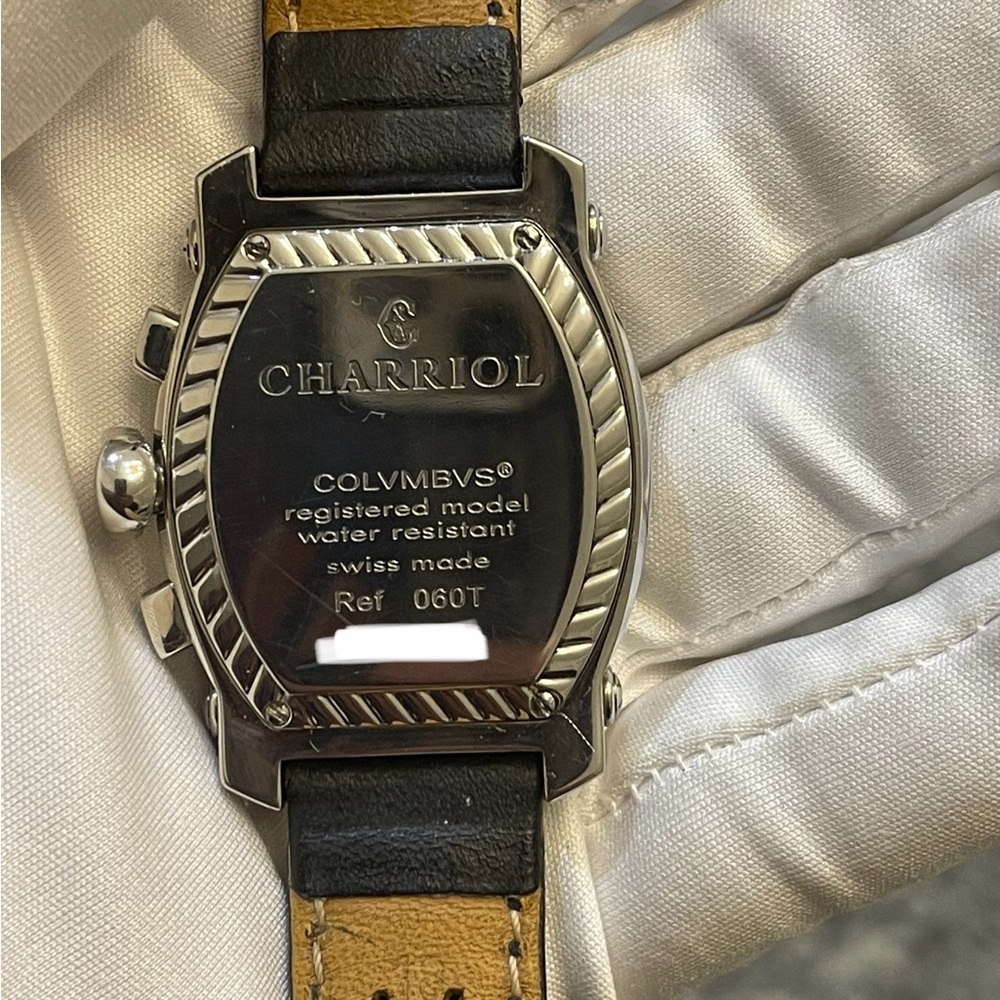 CHARRIOL COLYMBYS® Chrono Black Leather Stainless Steel Quartz Men's Watch 060T - Picture 16 of 16